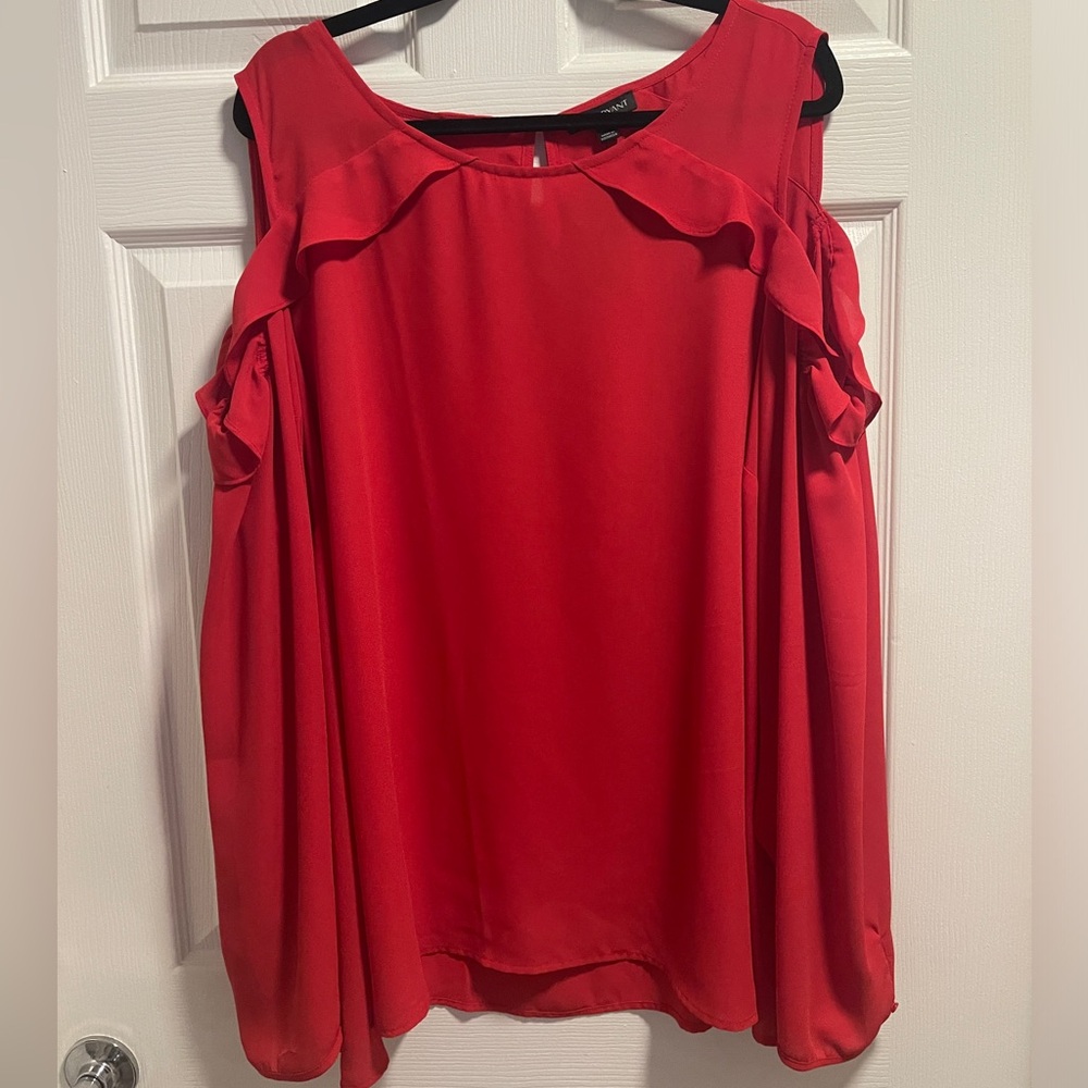 NWT Lane Bryant Vibrant Red Ruffle Cold Shoulder Blouse Plus 26
